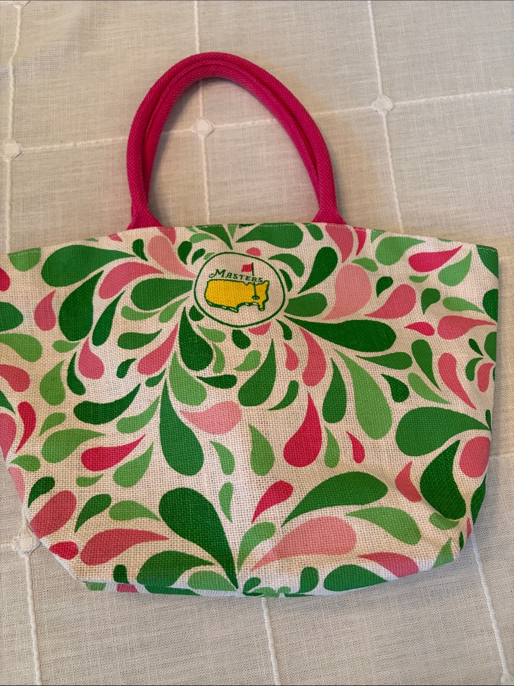 Masters Pink & Green Swirl Canvas Tote with Pink Handles